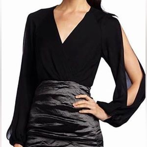 Nicole Miller black dress blouse upper with lower metal ridge